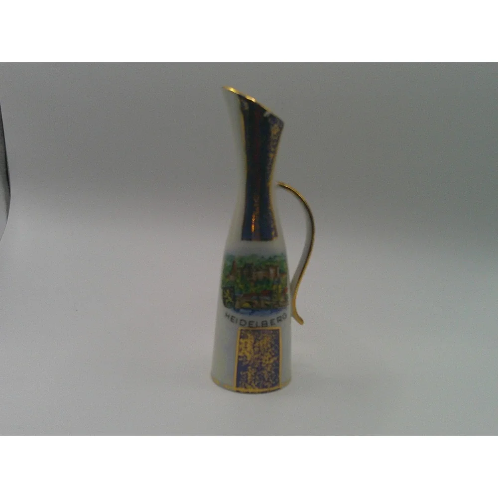 Vintage Heidelberg Germany Lusterware Bud Vase Cobalt Blue Gold Souvenir 6 Inch